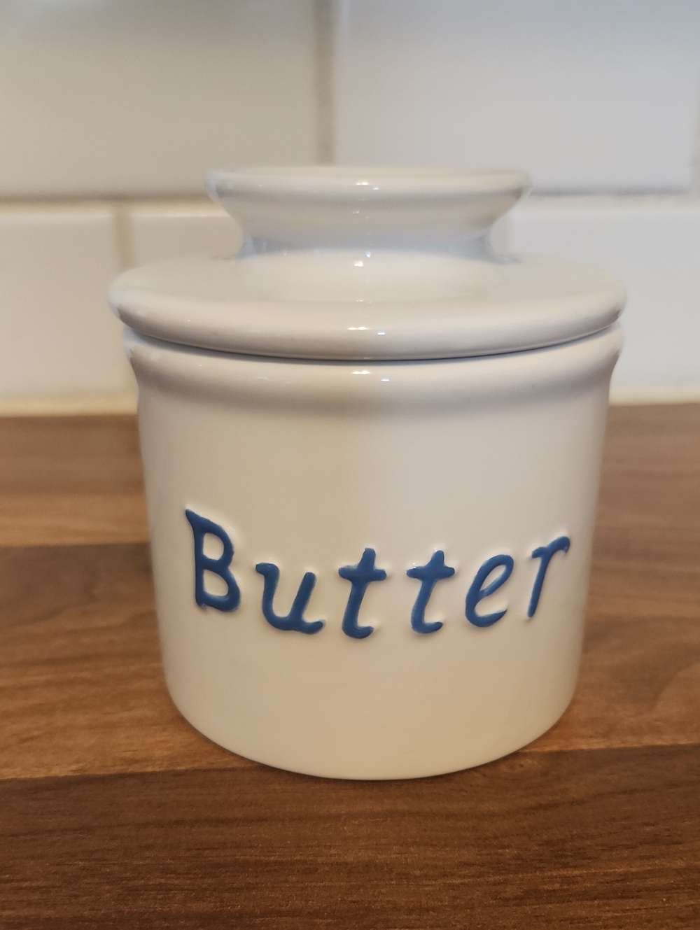 Butter Bell Crock L. Tremain with Blue Lettering